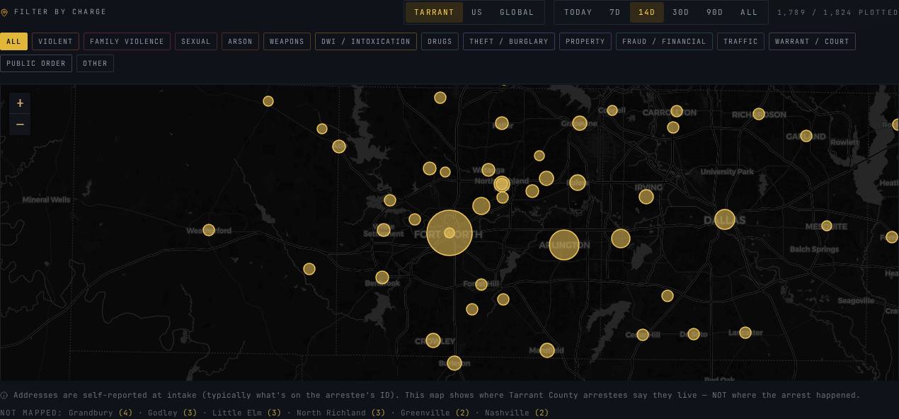 Tarrant County arrest map